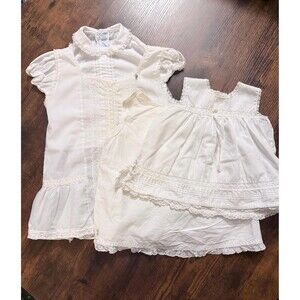 Vintage Phillipines Hand Embroidered Infant White Gown and Slip Set